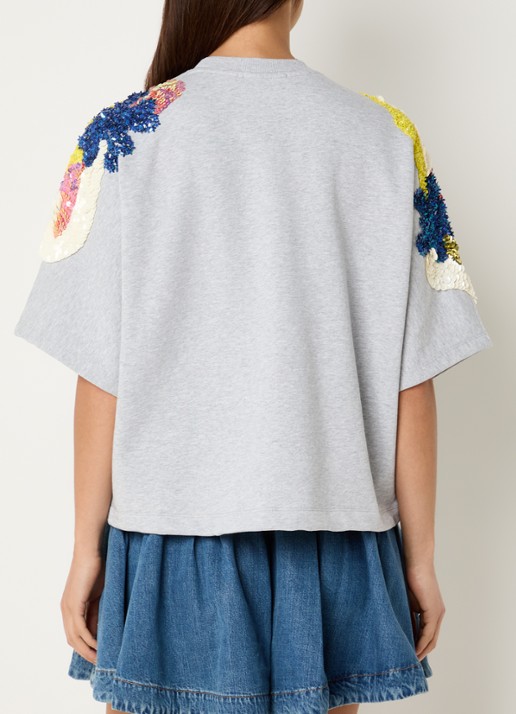 Essentiel Antwerp T-shirt met pailletten - achterkant grijsmele
