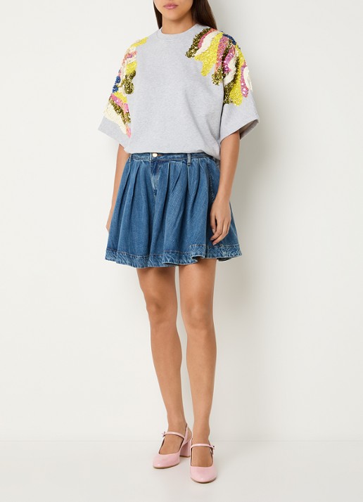 Essentiel Antwerp T-shirt met pailletten - voorkant 4 grijsmele
