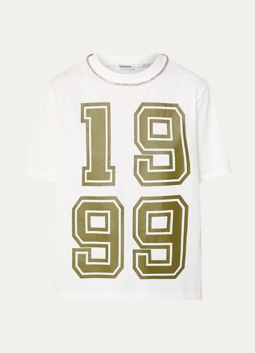 Essentiel Antwerp T-shirt met print en strass - voorkant 2 wit