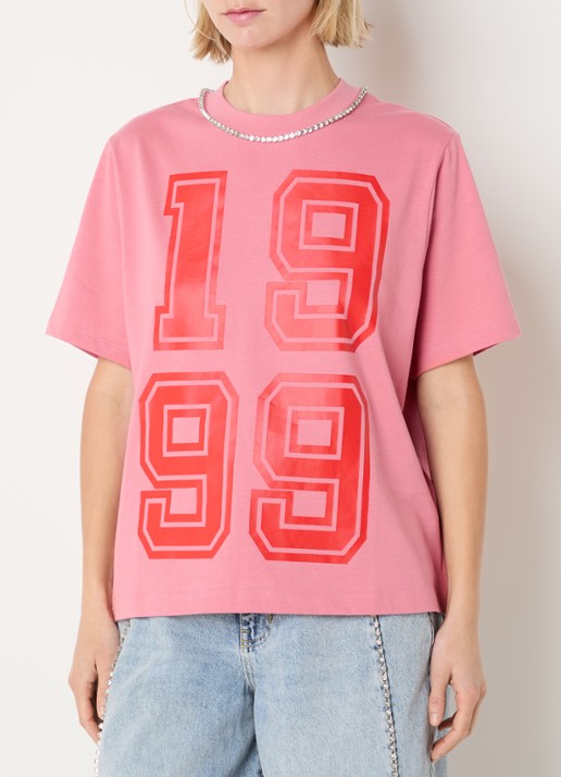 Essentiel Antwerp T-shirt met print en strass