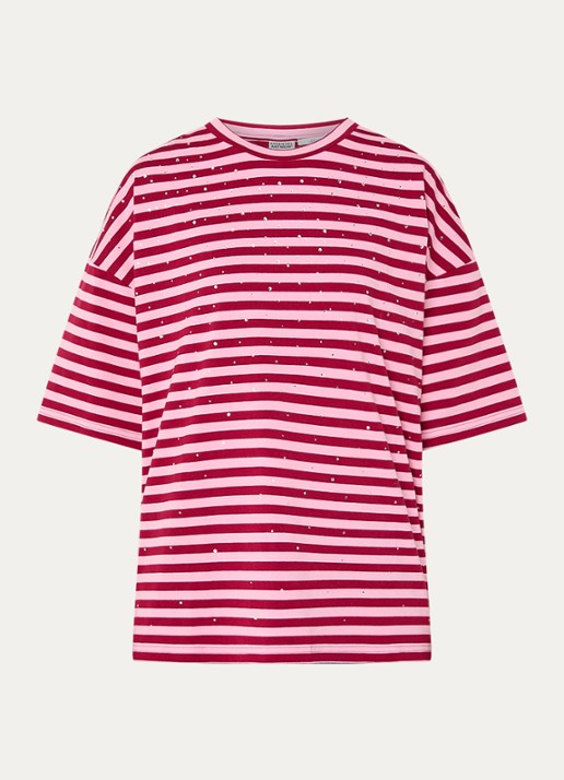 Essentiel Antwerp T-shirt met streepprint en strass  - voorkant 2 rood