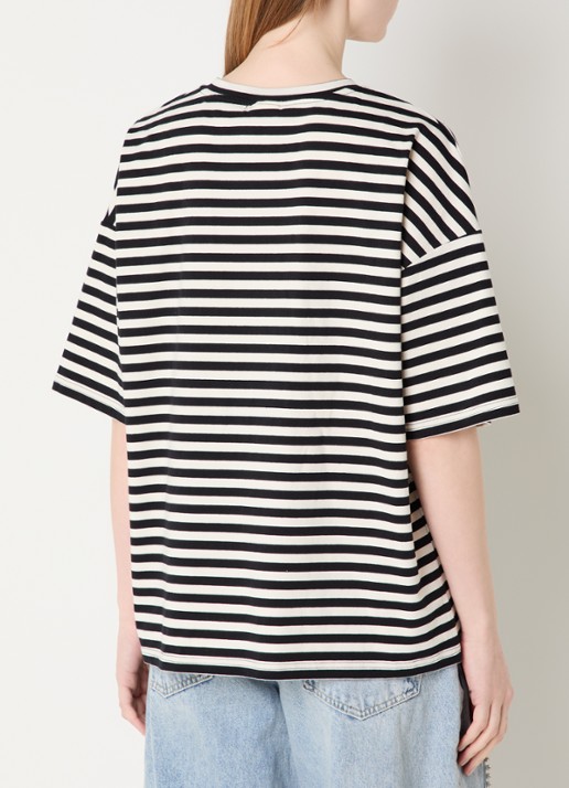Essentiel Antwerp T-shirt met streepprint en strass  - achterkant zwart