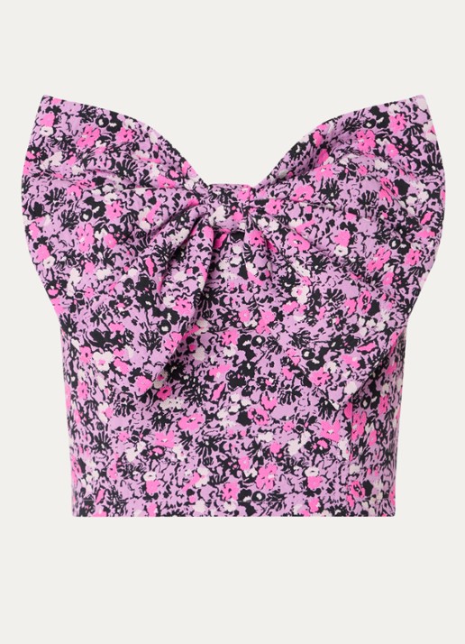 Essentiel Antwerp Top met bloemenprint en strikdetail - voorkant 3 paars