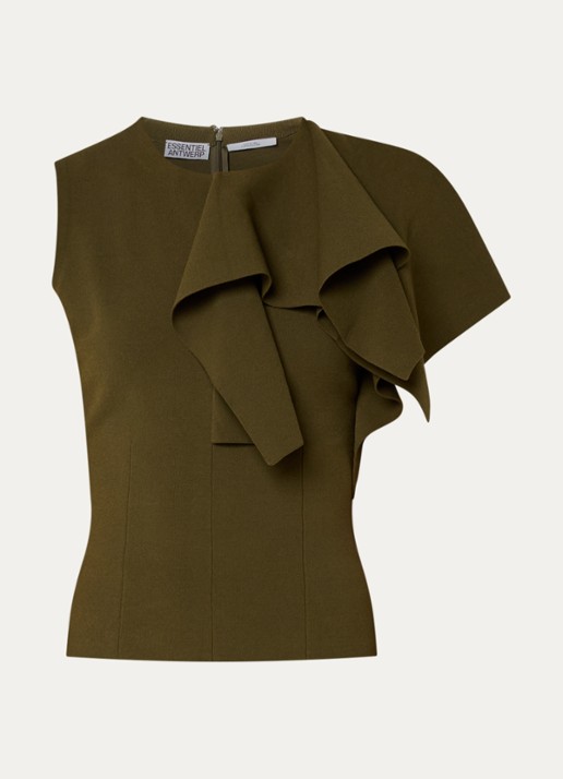 Essentiel Antwerp Top met overslag - voorkant bronsgroen