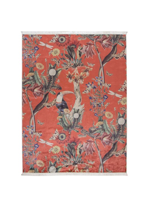 Essenza Airen vloerkleed met botanisch dessin  - voorkant rood
