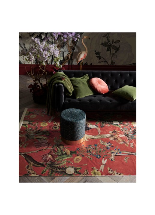 Essenza Airen vloerkleed met botanisch dessin  - voorkant 2 rood