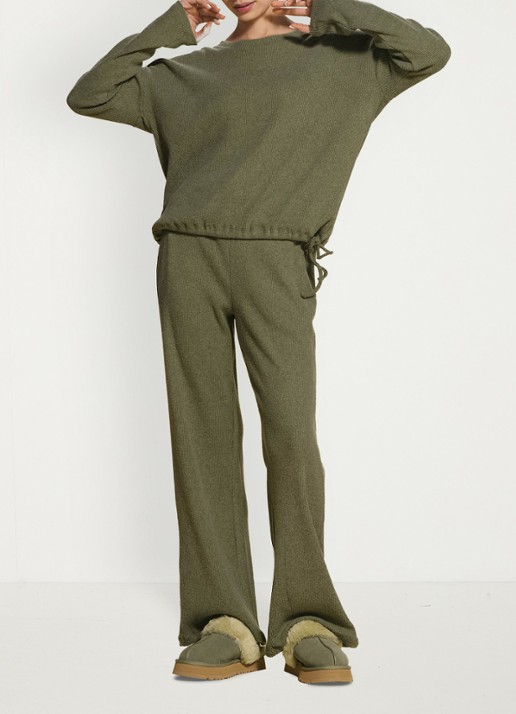 Essenza Dani loungebroek met gemeleerd dessin - achterkant 5 groen
