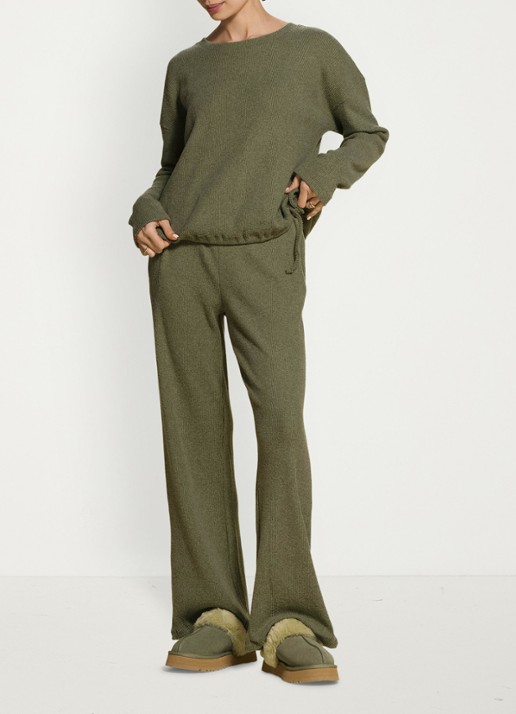 Essenza Dani loungebroek met gemeleerd dessin - detail groen