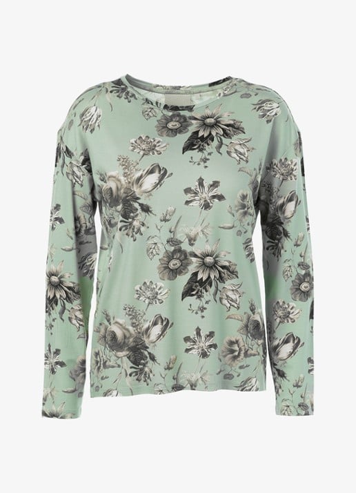 Essenza Denna Florean loungetop met bloemenprint - voorkant 4 groen