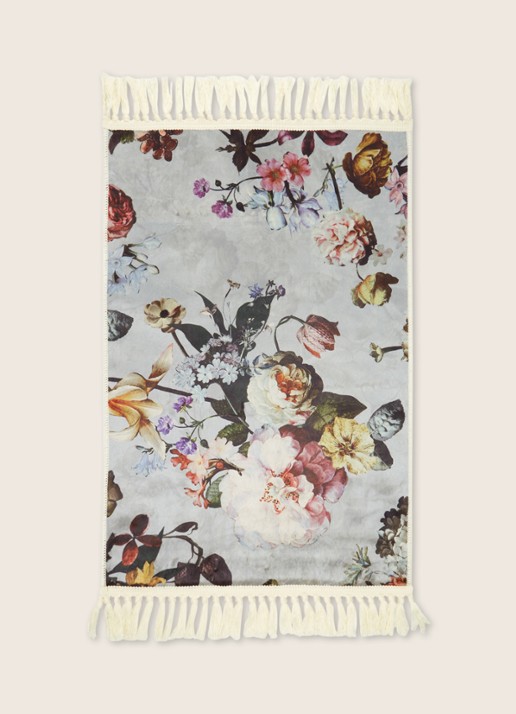 Essenza Fleur vloerkleed met bloemenprint 60 x 90 cm - voorkant 2 lichtgrijs