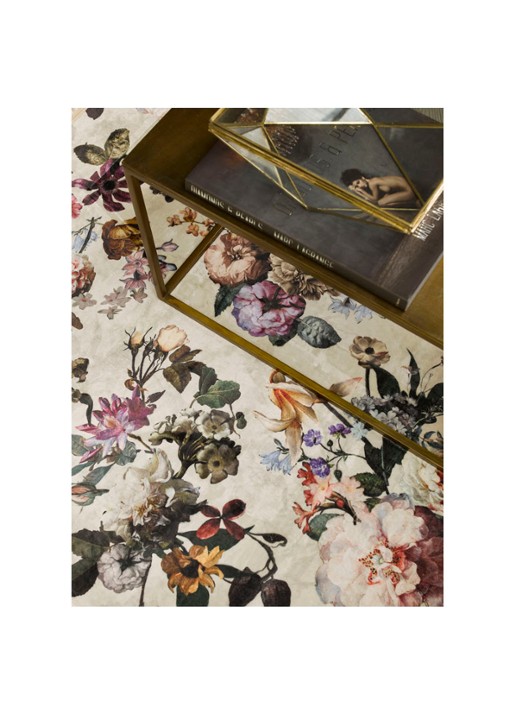 Essenza Fleur vloerkleed met bloemenprint 60 x 90 cm - voorkant 2 zand