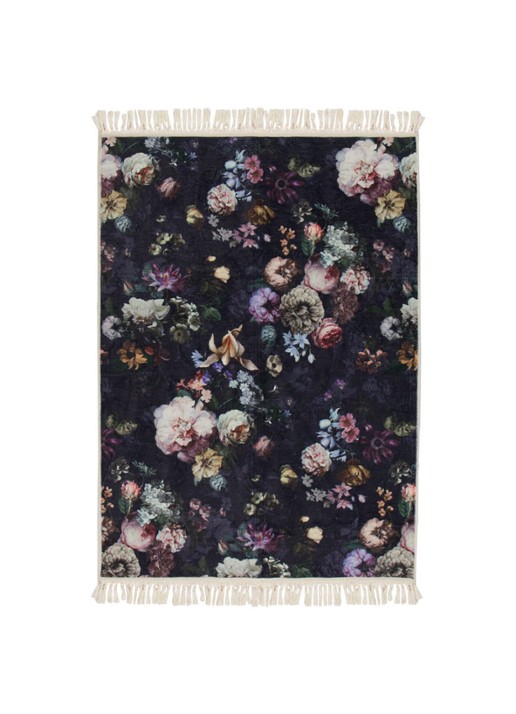 Essenza Fleur vloerkleed met bloemenprint 60 x 90 cm - voorkant blauw