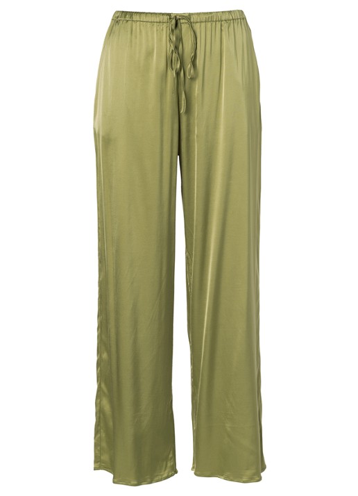 Essenza Ida loungebroek met glanzende finish - voorkant groen