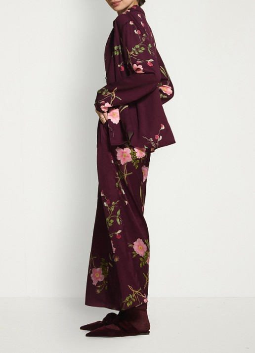 Essenza Ida Maren loungebroek met bloemenprint - detail 6 donkerrood
