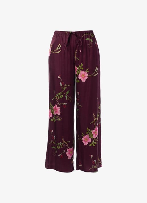 Essenza Ida Maren loungebroek met bloemenprint - voorkant 2 donkerrood