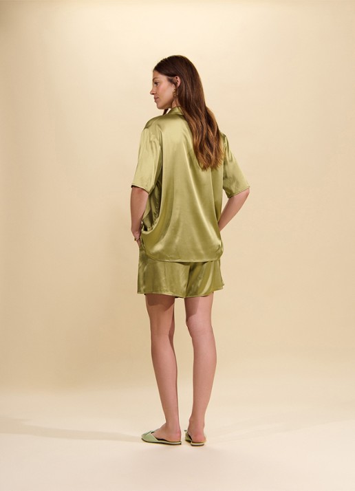Essenza Ida pyjamashorts van satijn - detail 5 groen