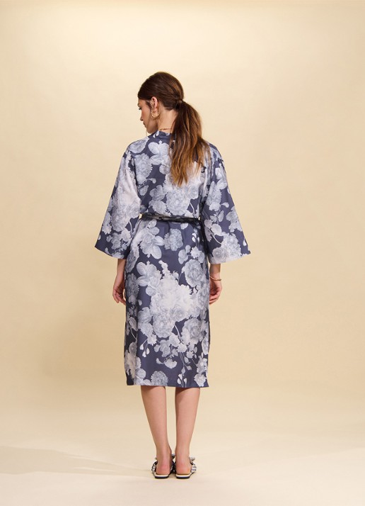 Essenza Ilona Eunice kimono met bloemenprint - detail 5 donkerblauw