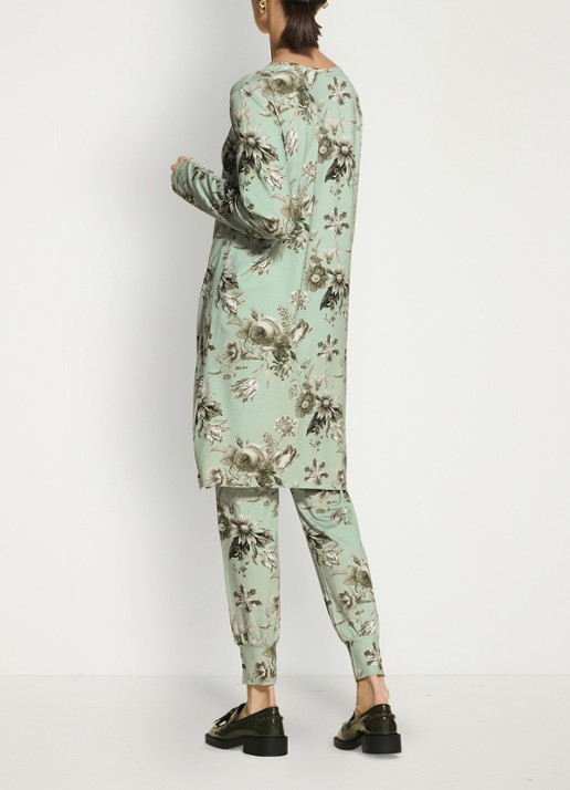 Essenza Jules Florean loungebroek met bloemenprint - detail 2 groen