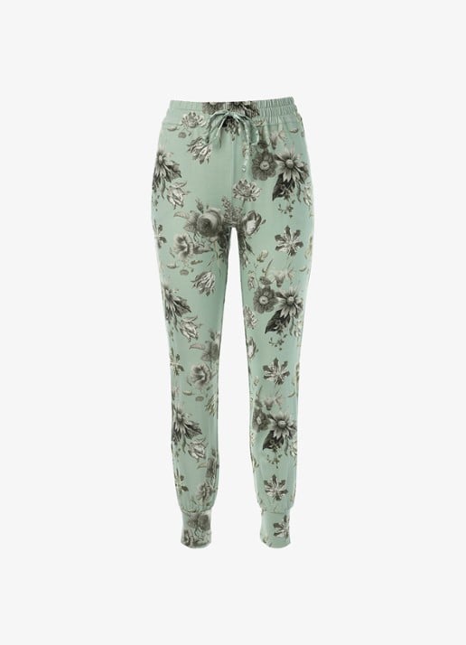 Essenza Jules Florean loungebroek met bloemenprint - voorkant 3 groen