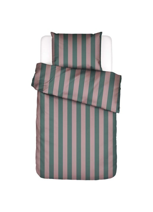 Essenza Minte Stripe dekbedovertrek van katoensatijn 300TC - inclusief kussensloop - voorkant 4 roze