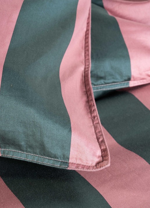 Essenza Minte Stripe dekbedovertrek van katoensatijn 300TC - inclusief kussensloop - achterkant 3 roze