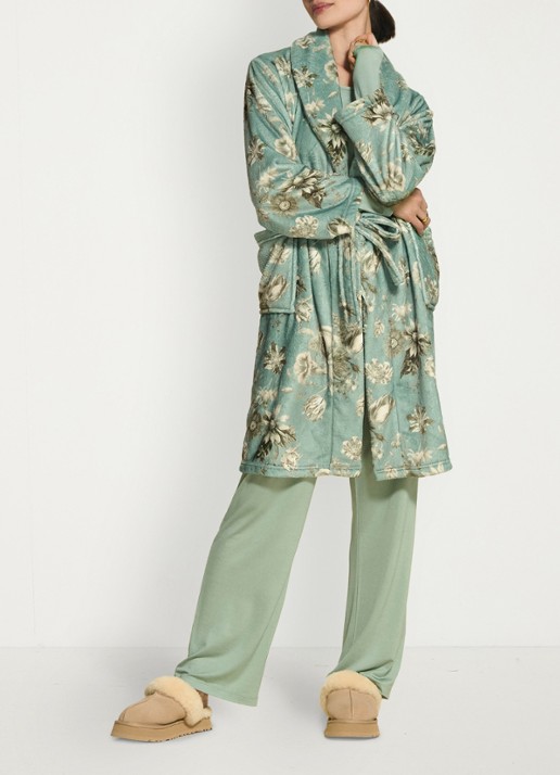 Essenza Steff Florean badjas met bloemenprint - achterkant 3 groen