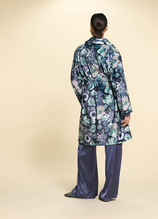 Essenza Steff Violesta badjas met bloemenprint - detail antraciet