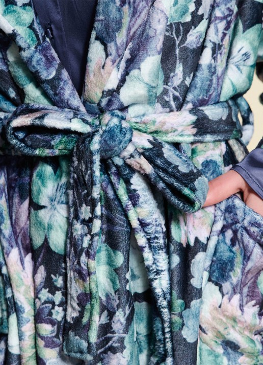 Essenza Steff Violesta badjas met bloemenprint - detail 3 antraciet