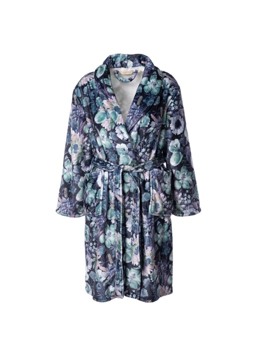 Essenza Steff Violesta badjas met bloemenprint - voorkant 6 antraciet