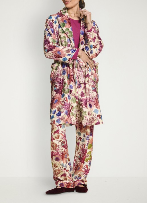 Essenza Steff Violesta badjas met bloemenprint - achterkant 3 vanillegeel