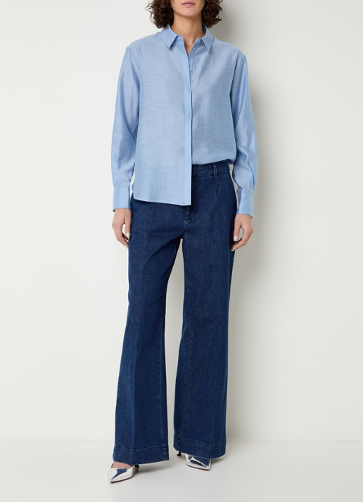 Expresso Blouse in linnenblend - voorkant 2 lichtblauw