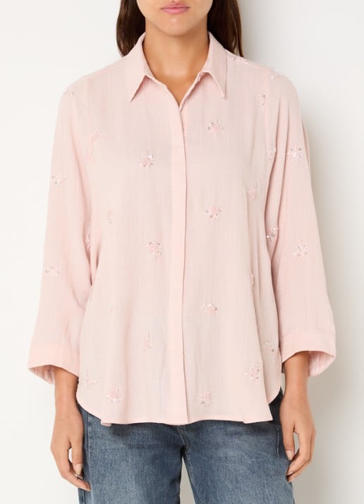 Expresso Blouse met bloemeborduring