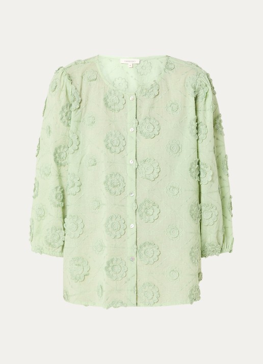 Expresso Blouse met borduring en ballonmouw - voorkant 3 lichtgroen
