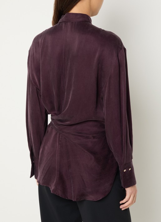 Expresso Blouse met gestrikt detail en glanzende finish - achterkant 4 bordeauxrood