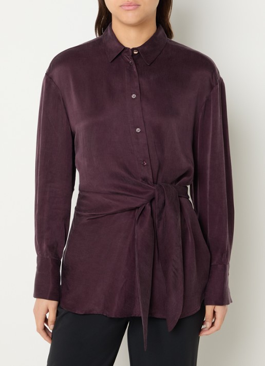 Expresso Blouse met gestrikt detail en glanzende finish - detail 3 bordeauxrood