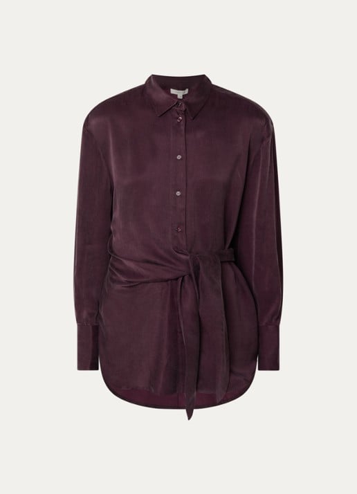 Expresso Blouse met gestrikt detail en glanzende finish - voorkant bordeauxrood