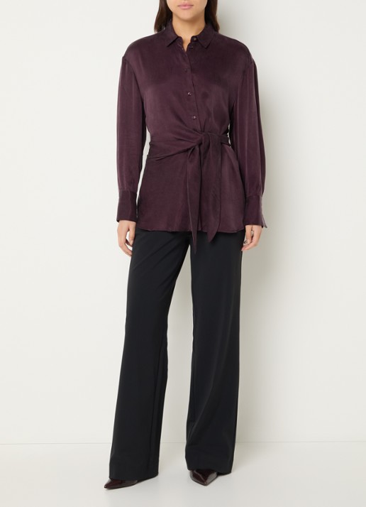 Expresso Blouse met gestrikt detail en glanzende finish - voorkant 2 bordeauxrood