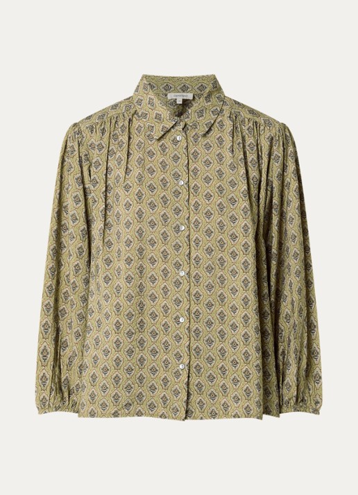 Expresso Blouse met grafisch dessin en ballonmouw - voorkant 3 olijfgroen