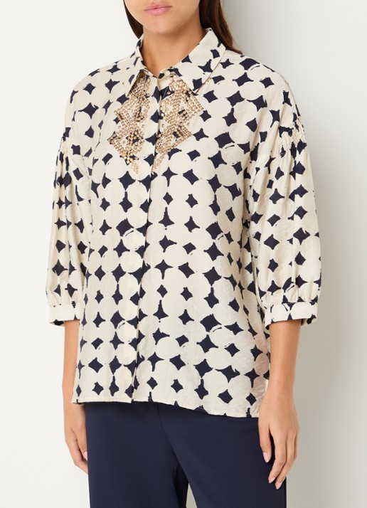 Expresso Blouse met pailletten en print
