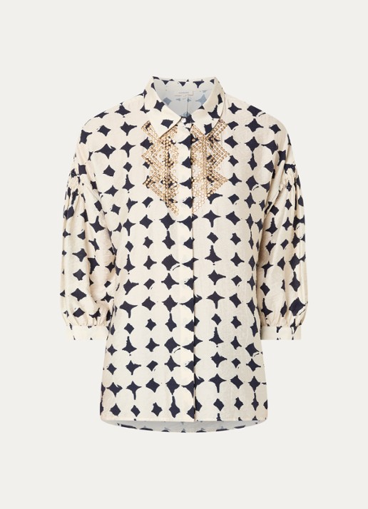 Expresso Blouse met pailletten en print - voorkant 2 ivoor
