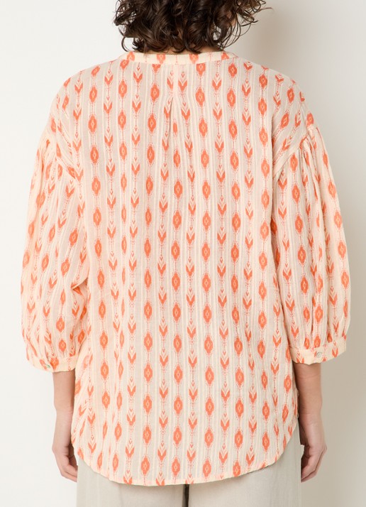 Expresso Blouse met print en lurex - achterkant 3 koraal