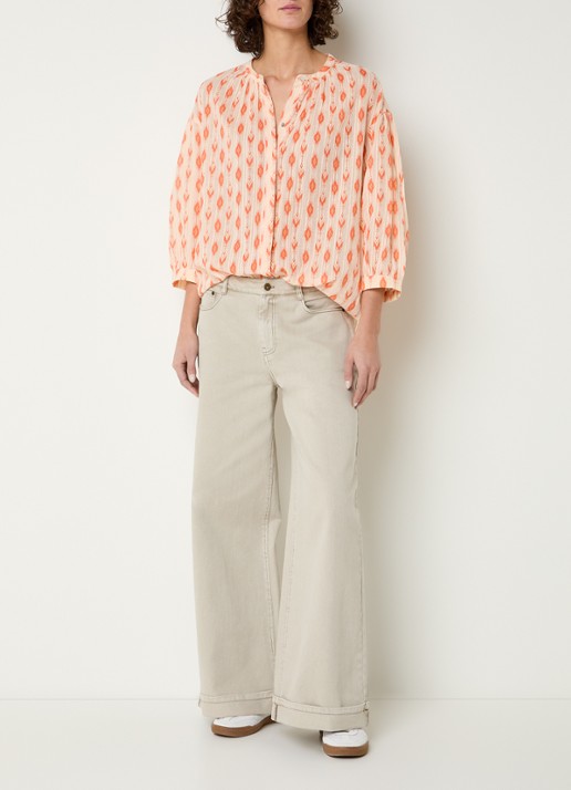 Expresso Blouse met print en lurex - voorkant 2 koraal