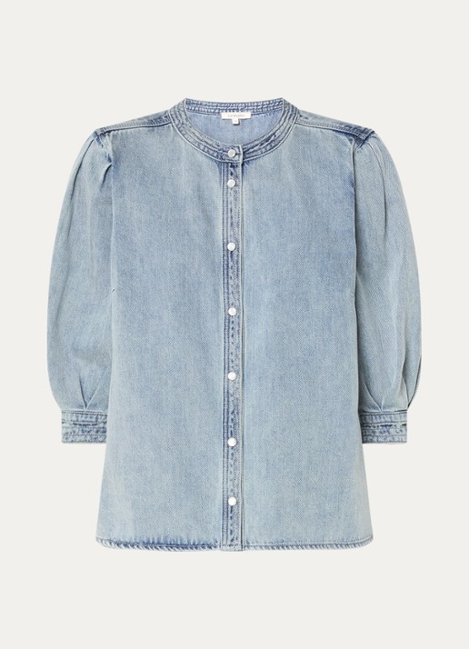 Expresso Blouse van denim met pofmouw - voorkant indigo