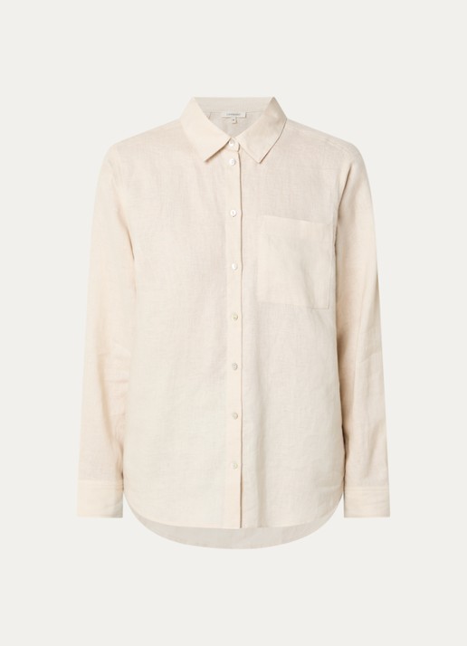 Expresso Blouse van linnen met borstzak - voorkant creme