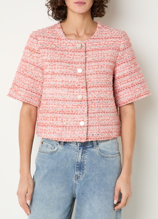 Expresso Cropped blazer met lurex - detail 4 zalmroze