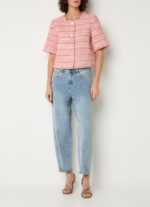 Expresso Cropped blazer met lurex - voorkant 3 zalmroze