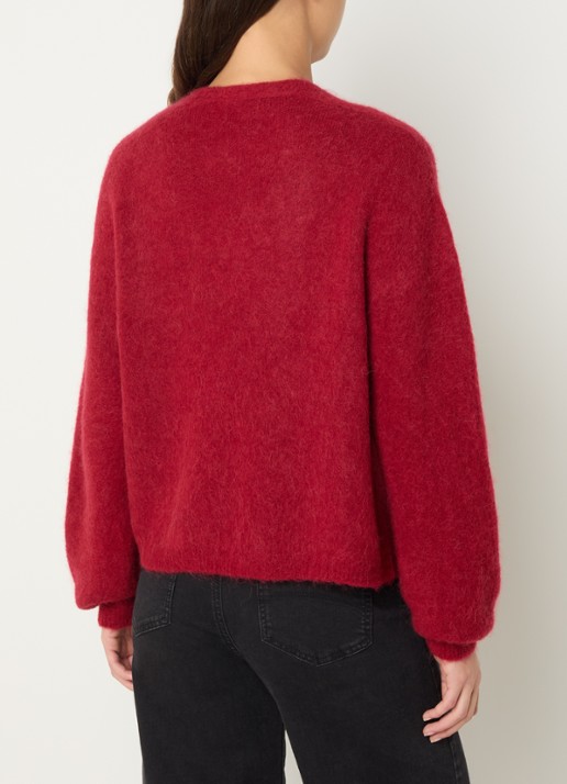 Expresso Fijngebreid openvallend vest in alpaca wolblend - achterkant 4 rood