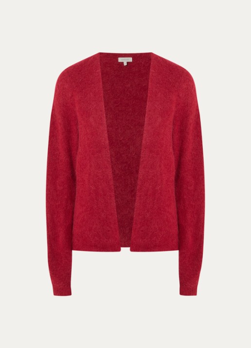 Expresso Fijngebreid openvallend vest in alpaca wolblend - voorkant rood