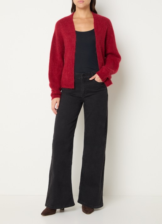 Expresso Fijngebreid openvallend vest in alpaca wolblend - voorkant 2 rood