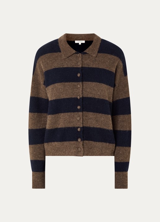 Expresso Fijngebreid vest in alpaca wolblend met streepprint - voorkant 3 bruin